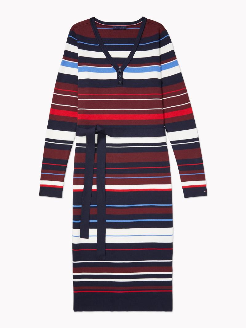 Női Tommy Hilfiger Essential Stripe Henley Dresses Sötétkék Színes | HU 79SGL